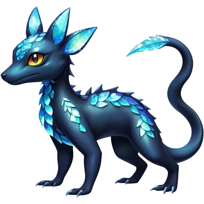 Colorful Iridescent Exotic Salandit-Aurorus-Umbreon-Fakémon-hybrid-creature (full body)  emoji