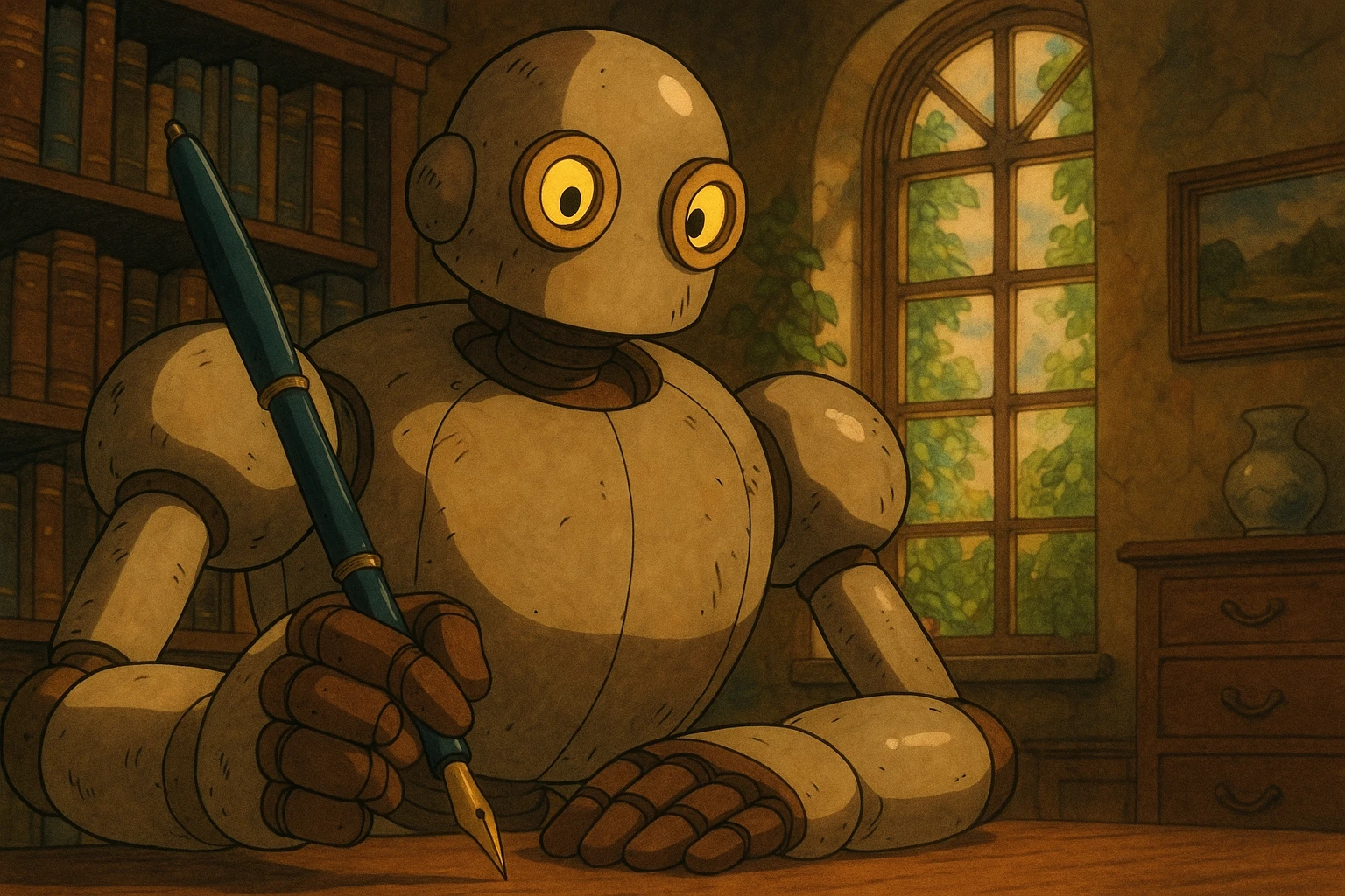 robot holding a pen emoji