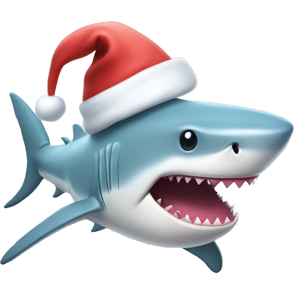 Pastel cute shark with a christmas hat emoji