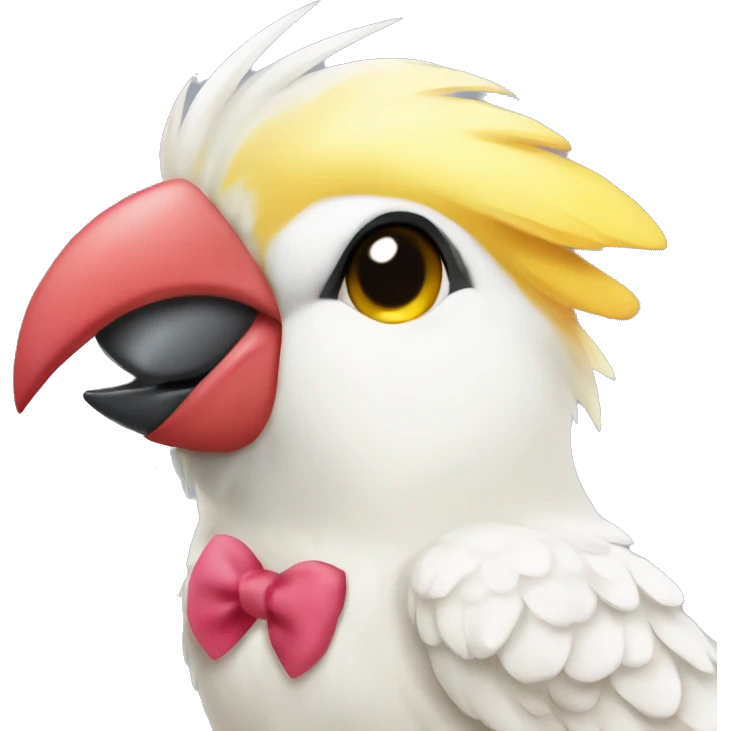 A cockatiel with a bow on her head blushing  emoji