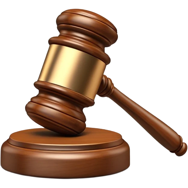An emoji representing justice and penalty. A wooden judge's gavel striking a sound block, symbolizing a legal decision or punishment. The design is simple, 3D, and slightly glossy, resembling official court decisions emoji