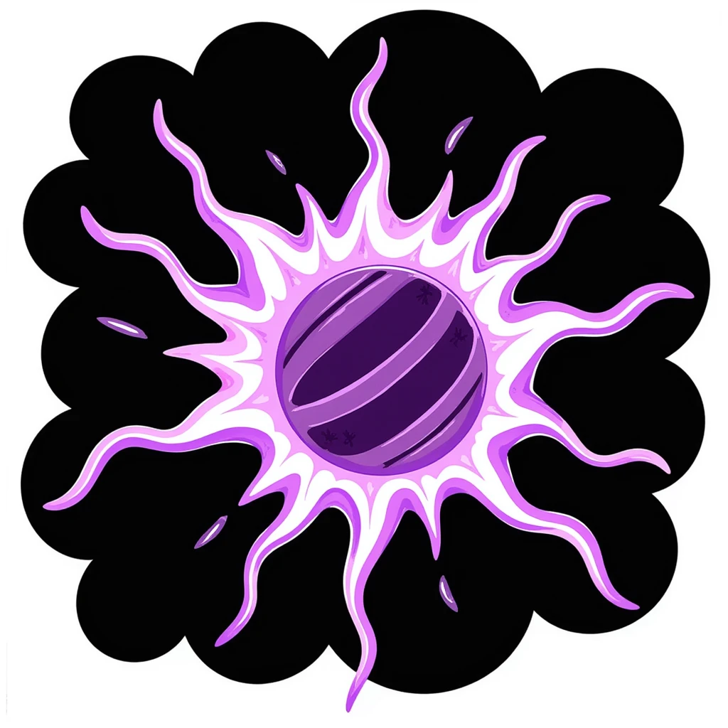a pulsating sphere of purple and dark energy, hand drawn doodle style emoji