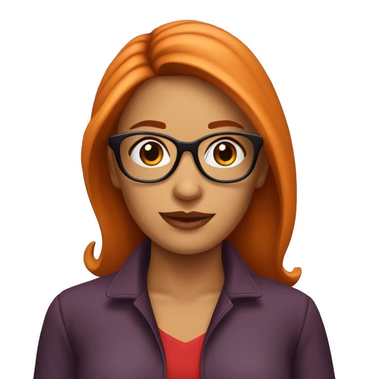 Mujer de cabello rojo y lentes emoji
