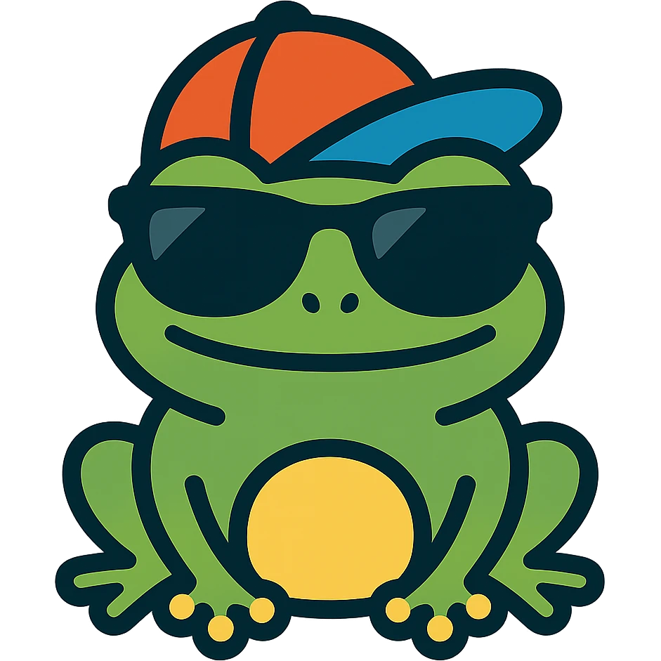 Tiny tropic frog wearing a baseball cap and sunglasses emoji