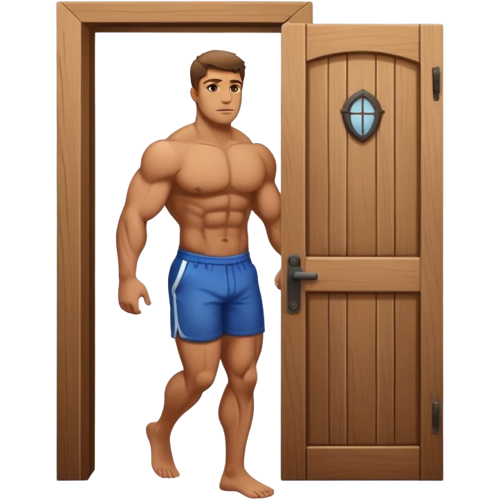 Muscular man walking up to door emoji