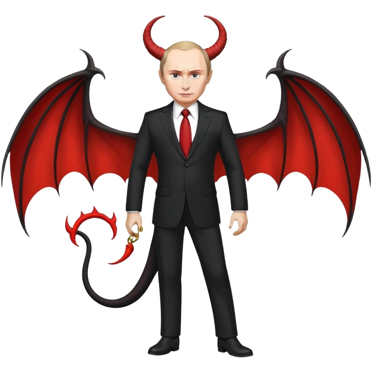 Putin as a devil, full body, detailed horns, wings, and tail emoji