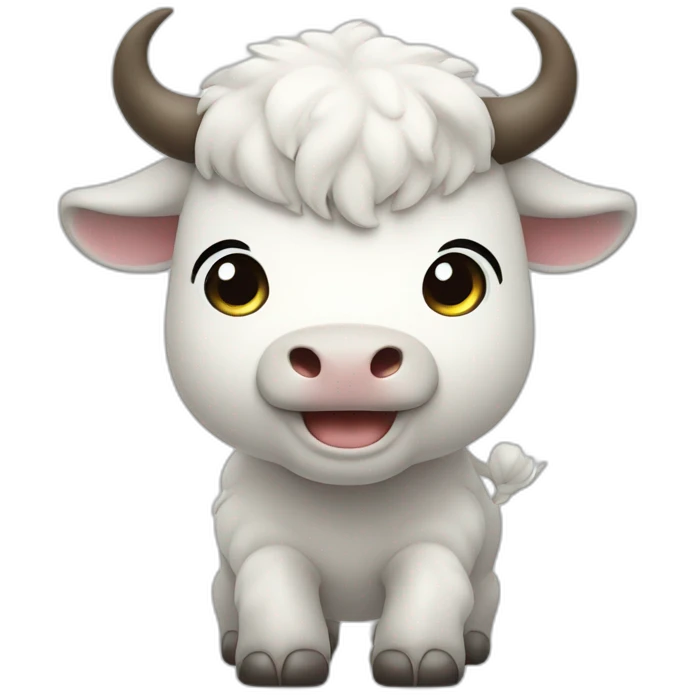 cute chibi style white flying bison waving his hand  emoji