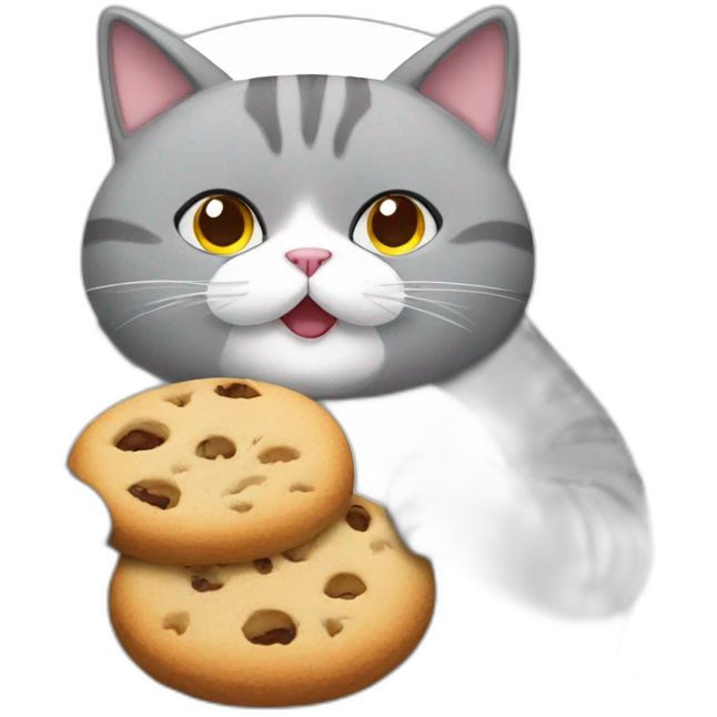 Grey fat cat eating cookies emoji