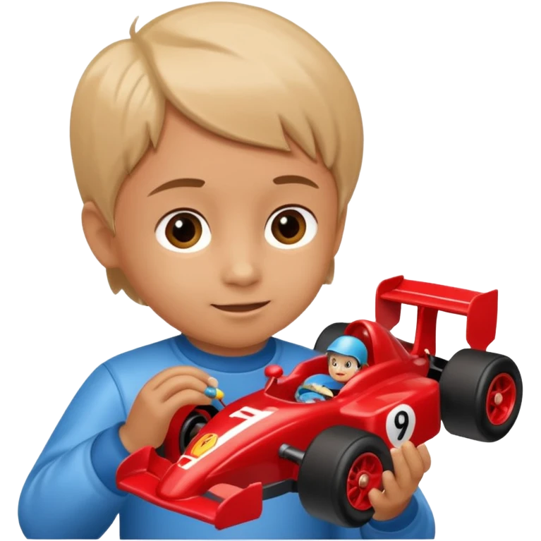 child playing with formula 1 toy car emoji