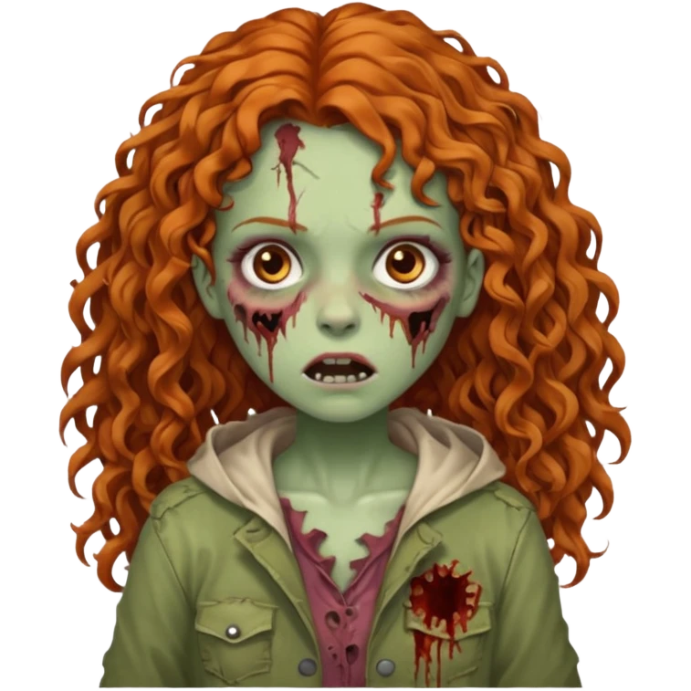Ginger curly long hair zombie girl with Brown eyes  emoji