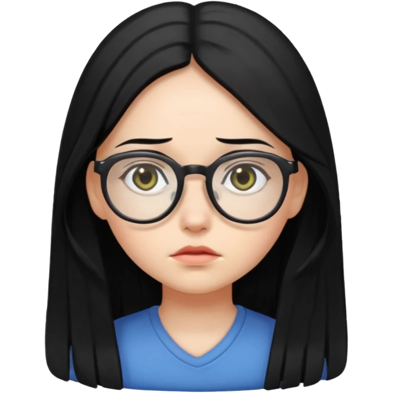 chica cabello largo negro, con lentes que este triste. emoji
