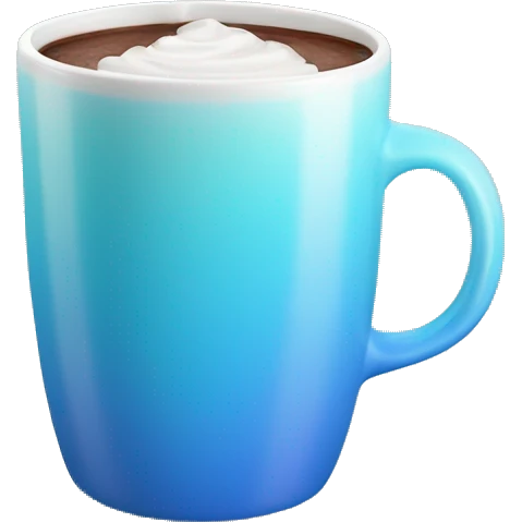 Realistic isolated gradient light blue hot chocolate mug. emoji