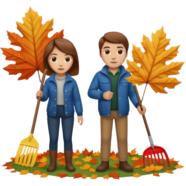 a couple man and woman both brown hair light skin racking leafs emoji