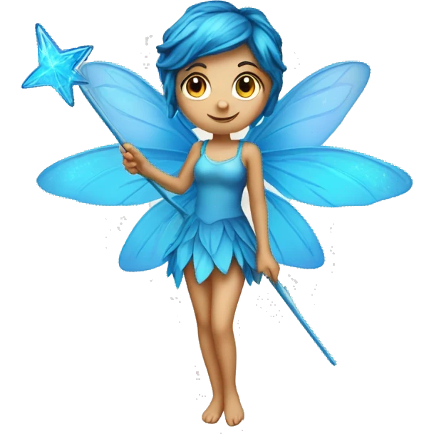 Pixie fairy with blue wings and wand  emoji