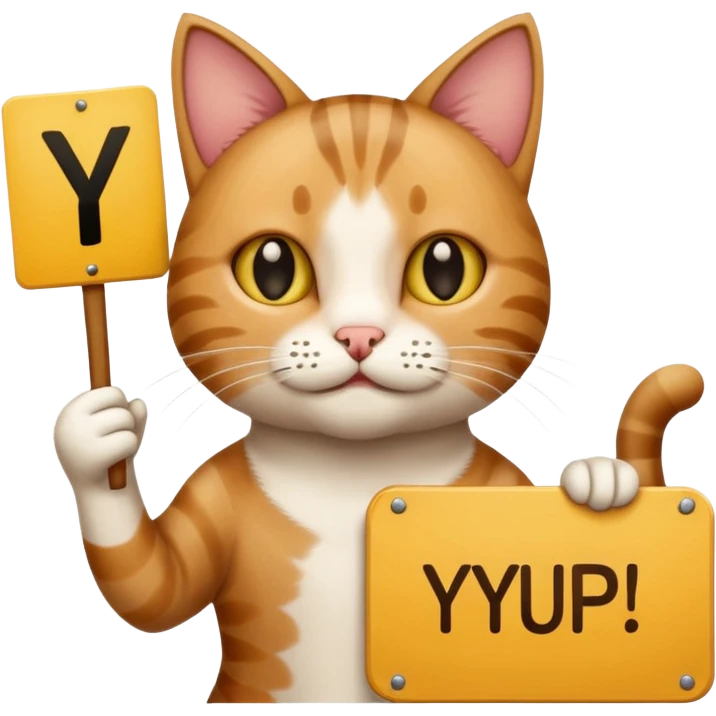 Cat holding up sign that says Yup emoji