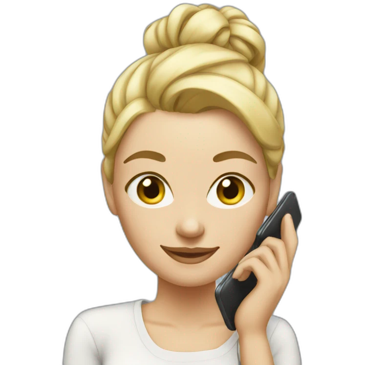 women white with blonde hair tied up in a bun with phone emoji