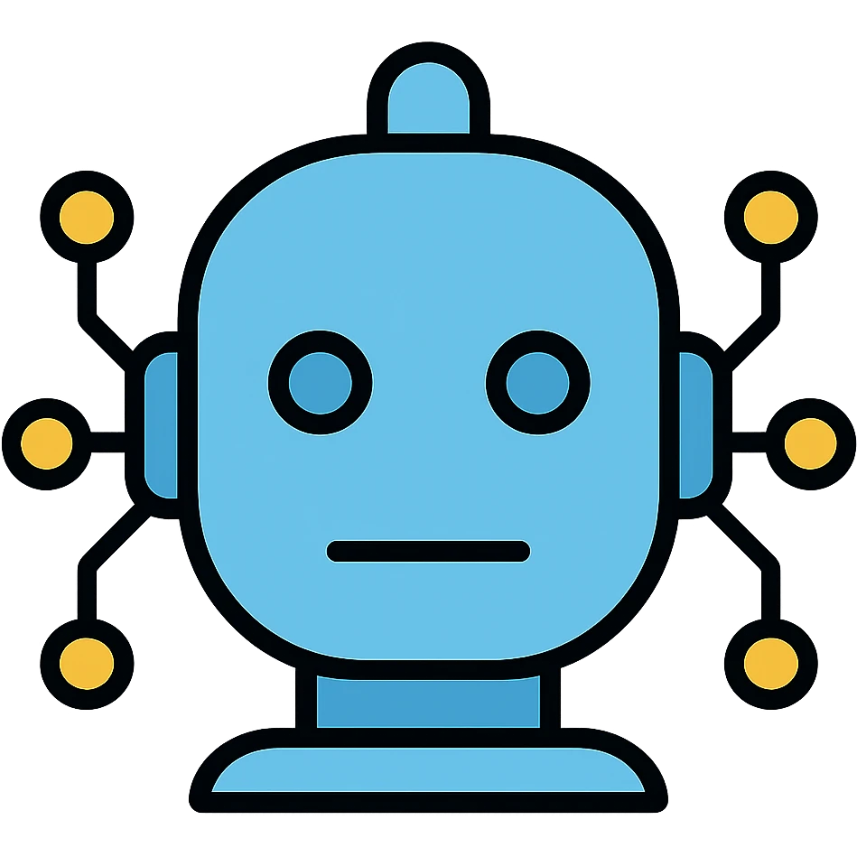 AI robot face with circuit patterns, minimal tech design emoji