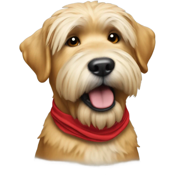 President Donald trump with a wheaten terrier wearing a red bandana emoji