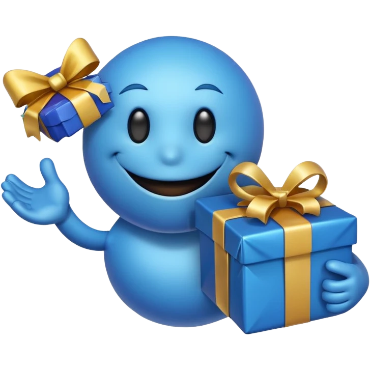 Blue smiley showing a present emoji