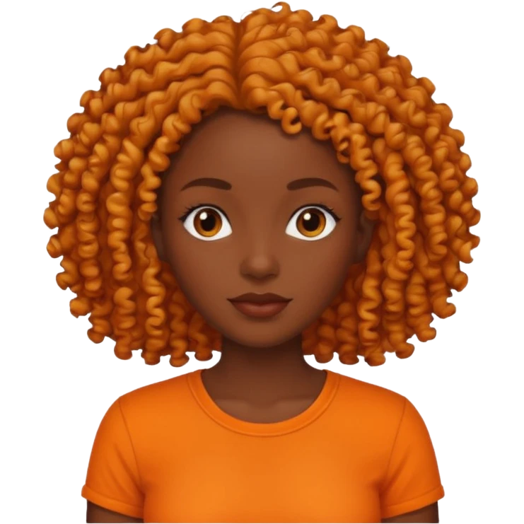 dark skin woman with organge shirt and curly hair emoji