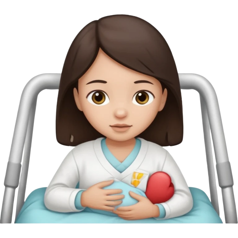A cute newborn dark brown hair at the hospital  emoji