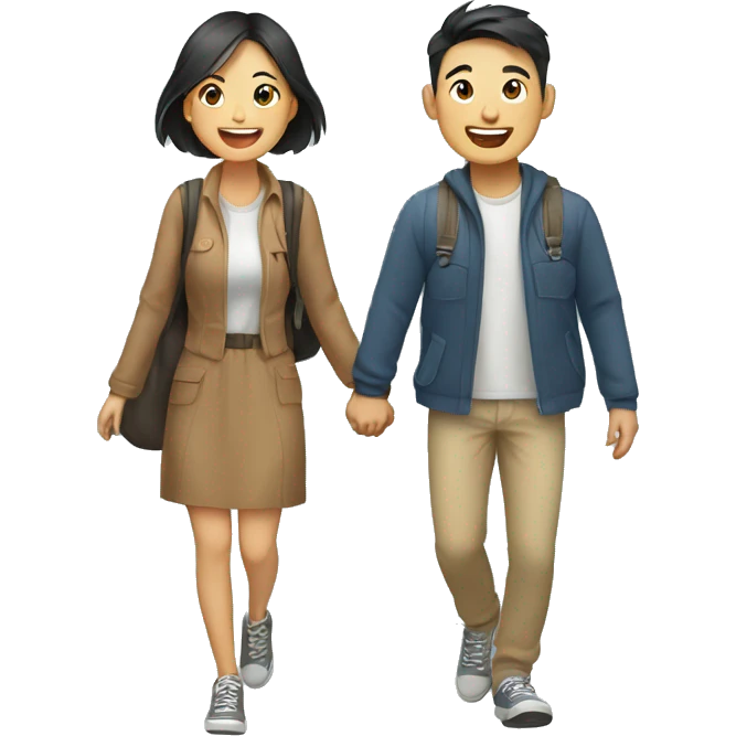 Cute Asian couple excitedly traveling  emoji