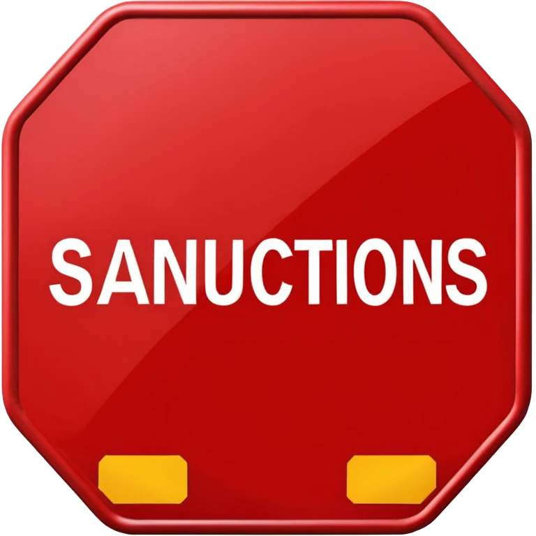 red, road sign, hexagonal, with the inscription SANCTIONS emoji