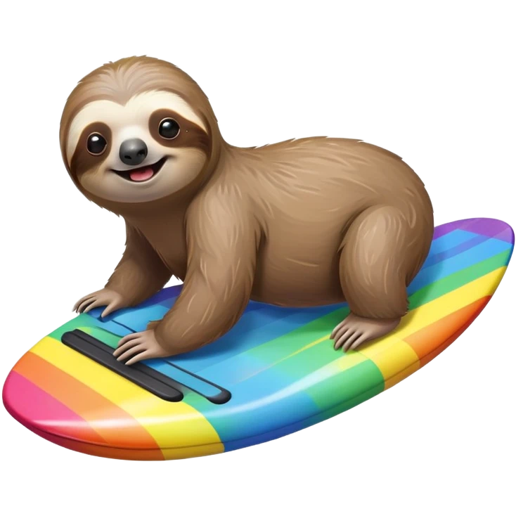 Sloth riding a rainbow on a boogie board emoji