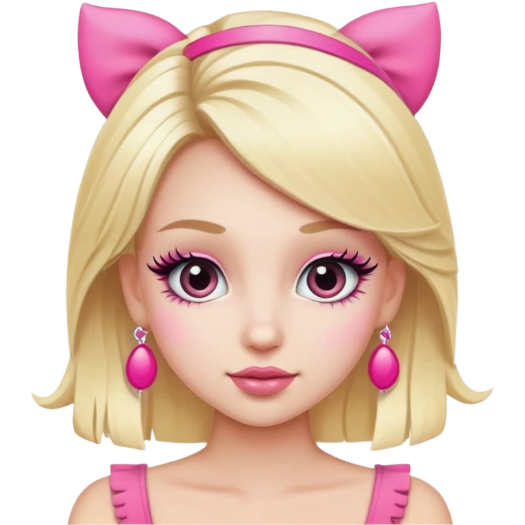 Cute blonde character with exaggerated eyelashes and pink accessories emoji