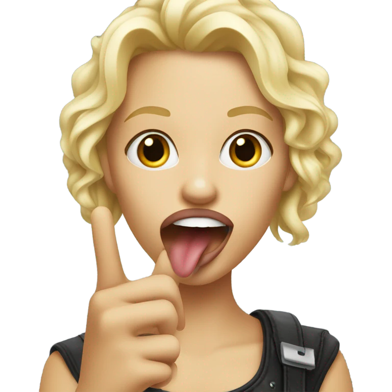 blonde girl with her tongue sticking out and doing a rockstar hand gesture emoji