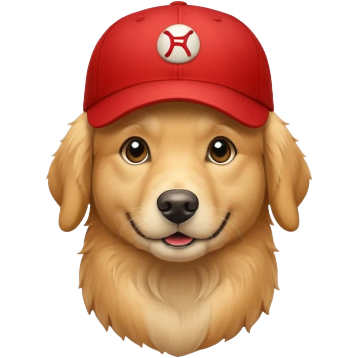 Golden Retriever with red baseball cap with his name , FRED emoji