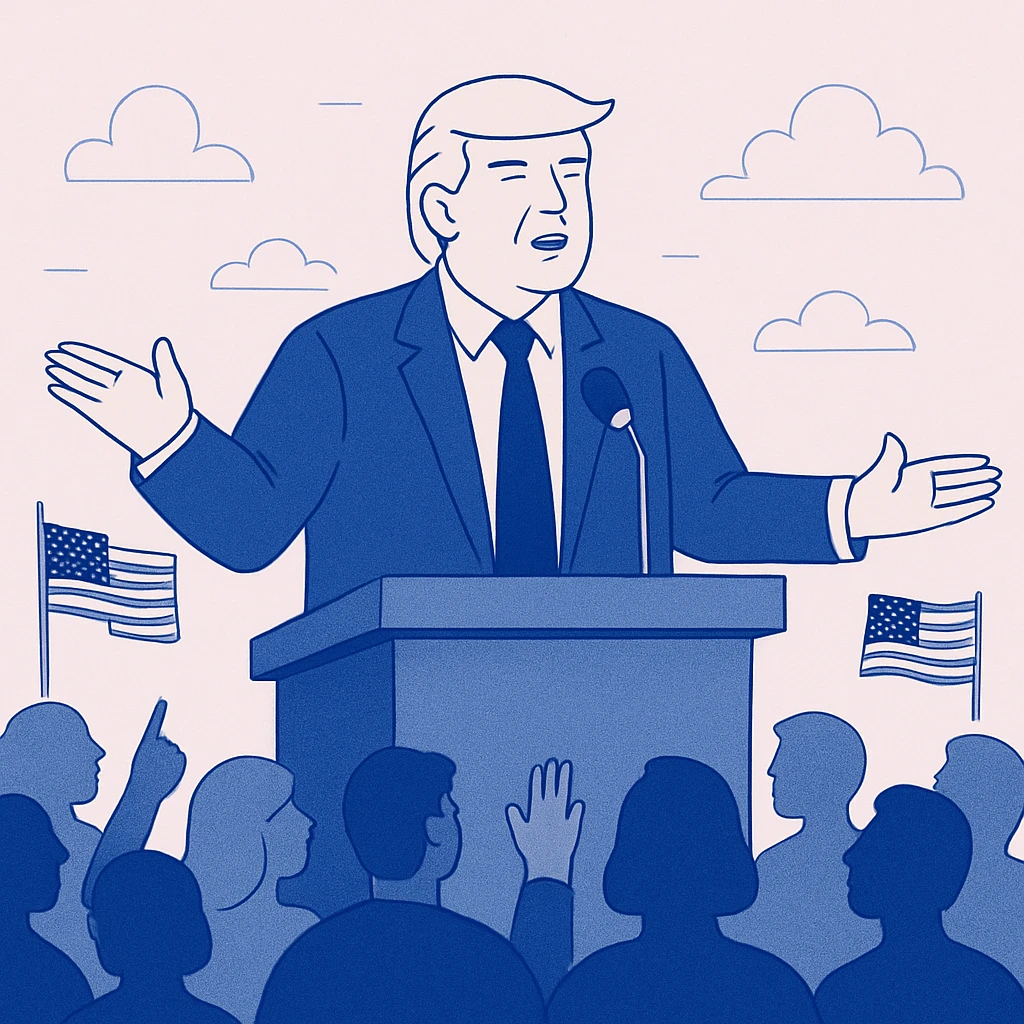 Trump at podium with crowd at rally emoji