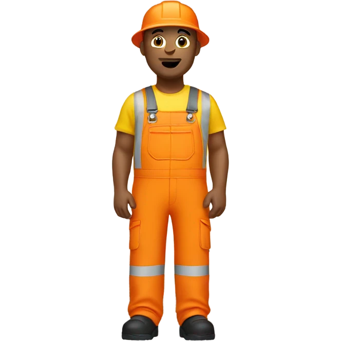 white man standing wearing orange hi visibility overalls  emoji
