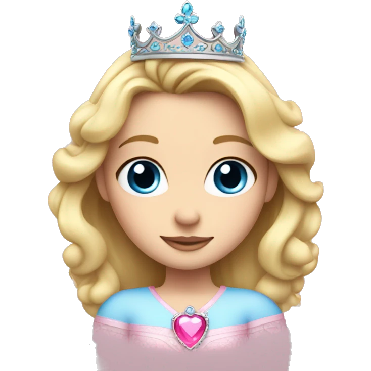 Little blonde princess with blue eyes with pink princess crown emoji