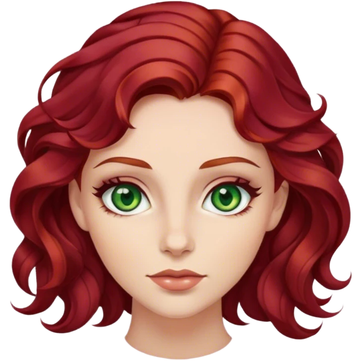 Femme yeux verts et cheveux rouge bordeaux ondulés emoji