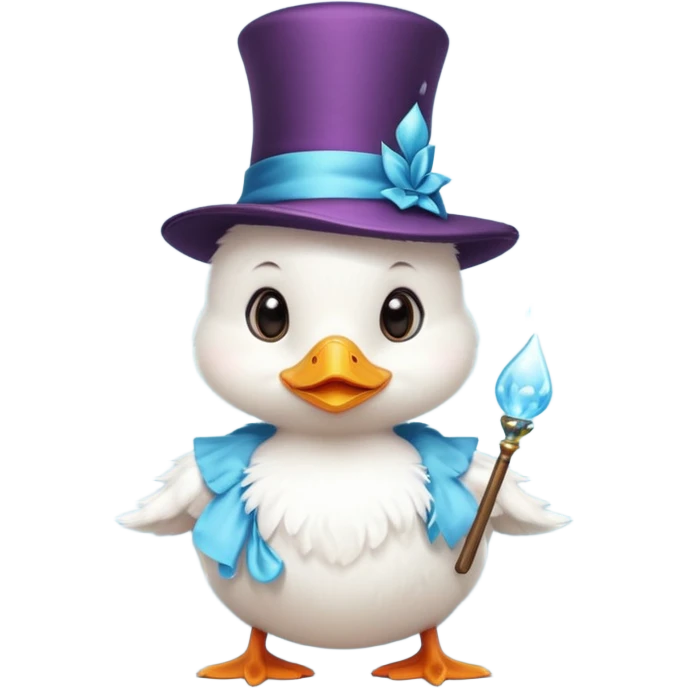 white baby duck with magician hat
 emoji
