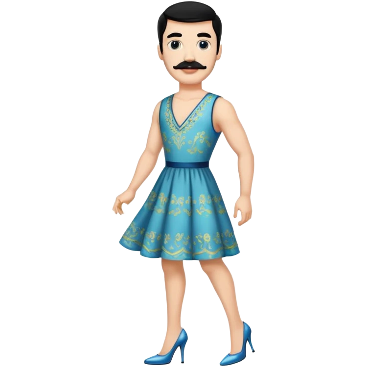 Man in high heels and dress with black hair and mustache  emoji