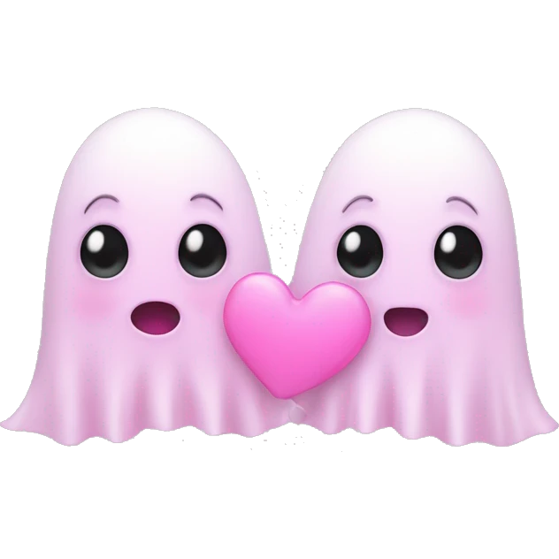 Two cute Ghost Friends pink Little Hearts  emoji