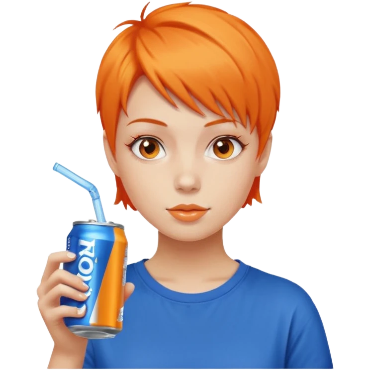 orange short hair girl sipping energy drink emoji