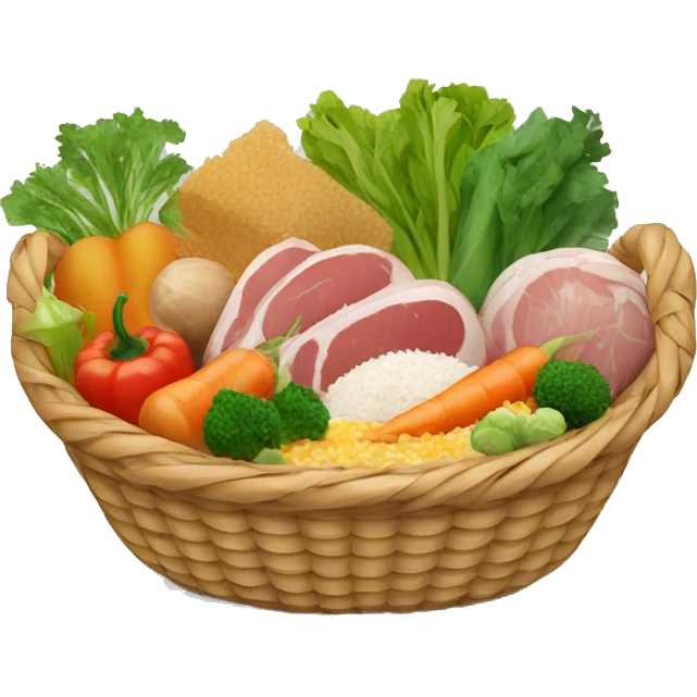 basket with vegetables, meat, rice, cereals emoji
