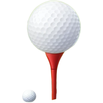 A golf ball on a tee with a golf club placed beside it, set against the backdrop of a well-manicured green golf course. The scene emphasizes the equipment and serene atmosphere of the sport, with soft lighting and a peaceful, open landscape emoji