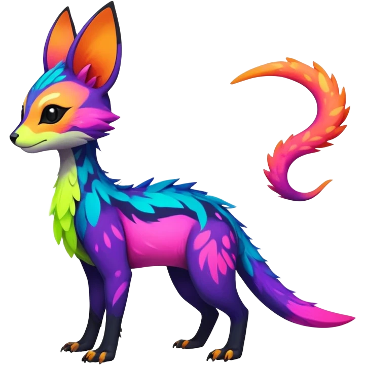 Rare realistic exotic edgy epic cute neon colorful lush vibrant pretty beautiful handsome gorgeous aesthetic colorful vibrant Vernid-Trico-species-Fakemon-creature by LiLaiRa, 4 legs, 1 tail, random markings, (full body) emoji