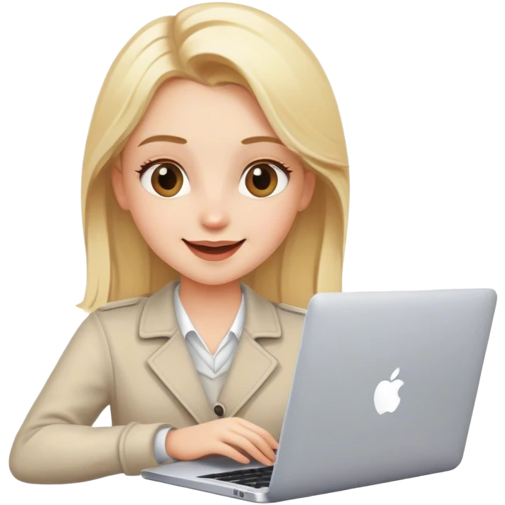 blonde stylish girl with laptop happy emoji