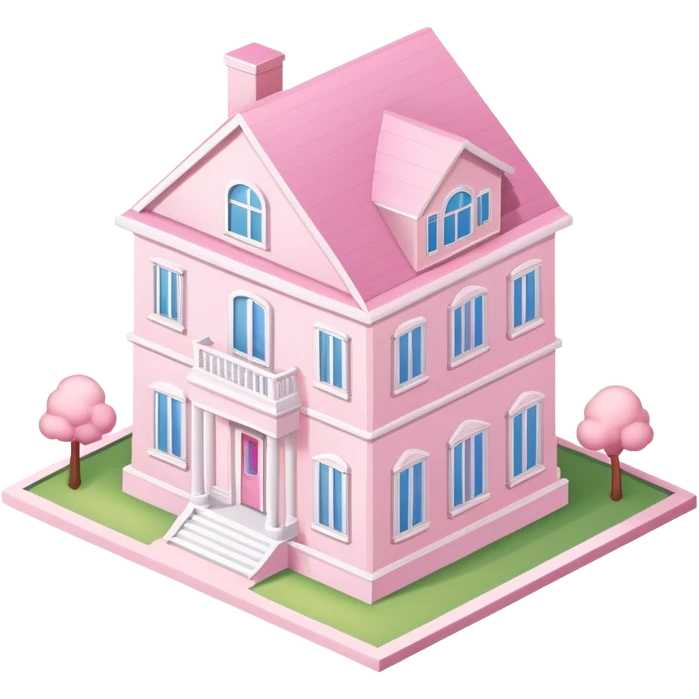 Light pink sorority house mansion, isometric dollhouse-style, realistic emoji