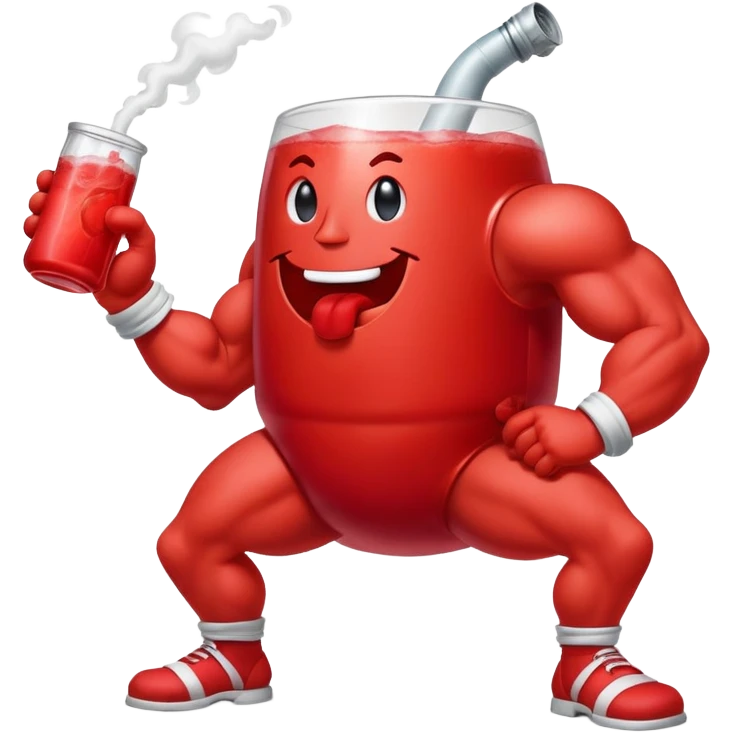 Red pitcher Kool-Aid man character with muscular legs smoking a bong emoji