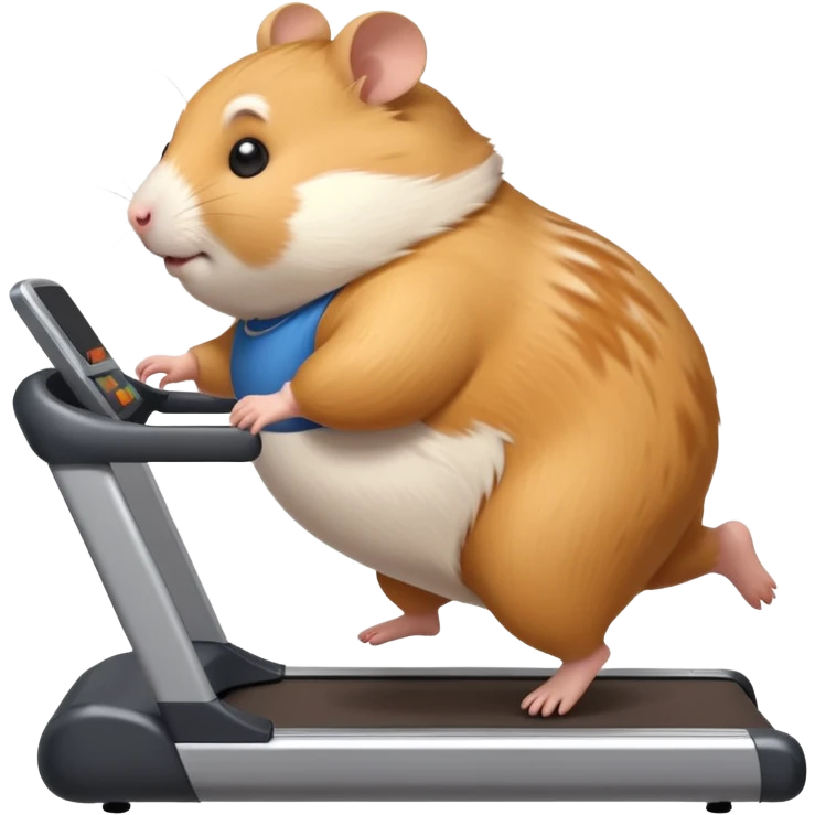fat hamster big belly trying to run on treadmill sideways desperately trying to catch up with speed emoji