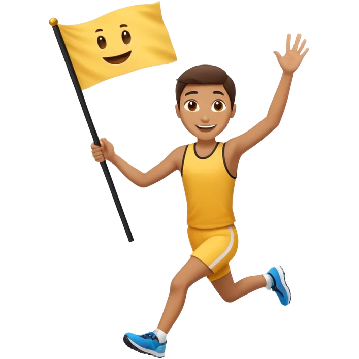 happy runner waving a flag that says 'emojiland’ emoji