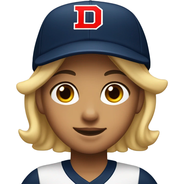girl with wearing navy ballcap emblazoned with a red D initial and wearing baseball uniform emoji