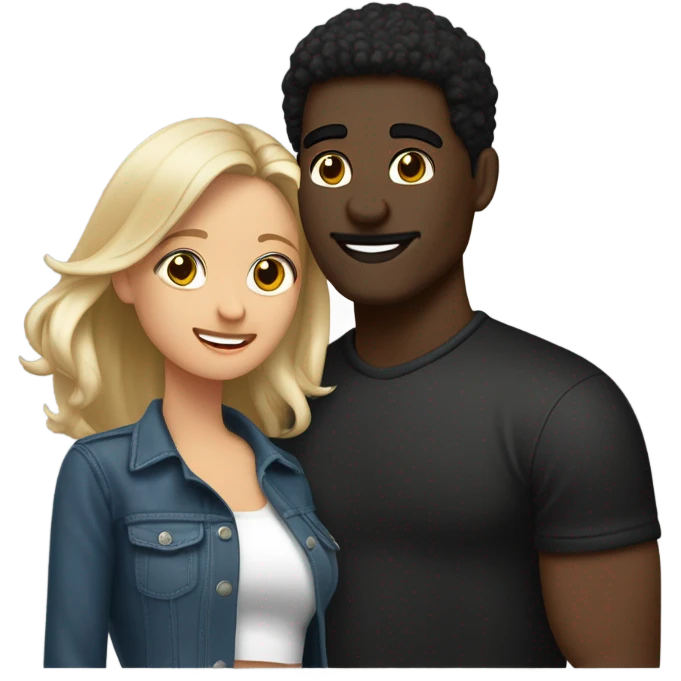 una pareja, el hombre es más alto, el hombre tiene pelo negro   la mujer es bastante más baja, es de piel clara, su pelo es oscuro, sus ojos resaltan por sus pestañas, está usando una blusa blanca y unos shorts negros emoji