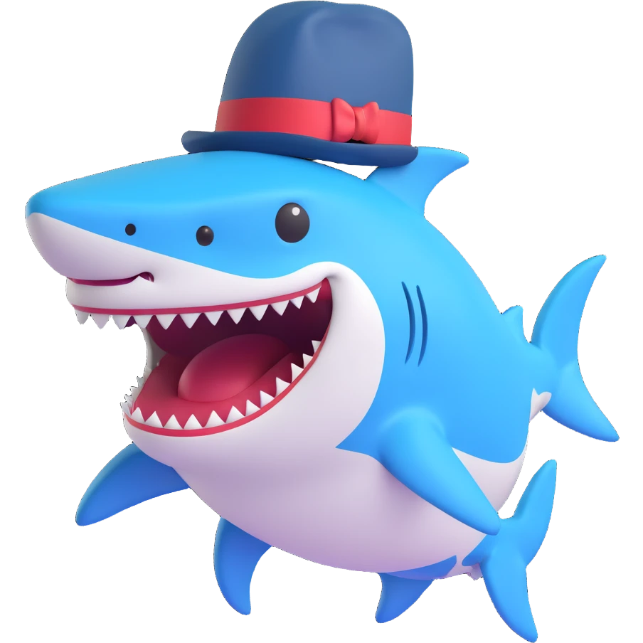 shark with a top hat, 3D emoji style emoji